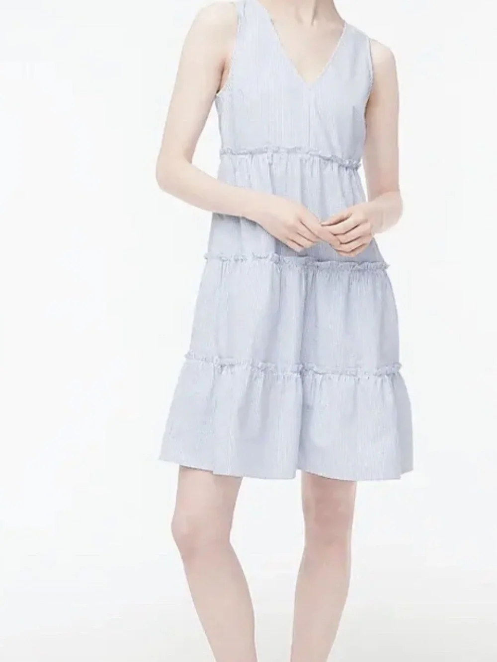 J. Crew Seersucker Tiered Ruffle Striped V-Neck Sleeveless Mini Dress